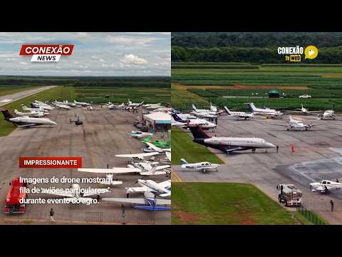 Vídeo: Imagens de drone mostram fila de aviões particulares durante evento do agro.