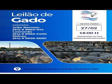 LEILÃO ALBERTO e MARTINS 27/02/2026 AS 18:00 hs em Cachoeira Alta Go.