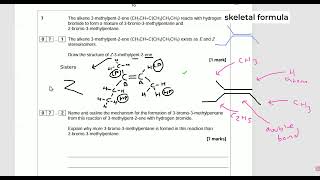 Electrophilic addition of alkenes A-Level Chemistry Question walkthrough