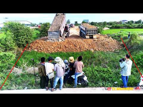 New Lowland Landfill Completed Fast! Powerful Dozer Pushing Dirt with Heavy Dump Trucks