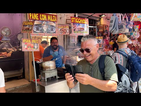 Street food at Ballarò Market in Palermo, Sicily. The craziest market in Italy!