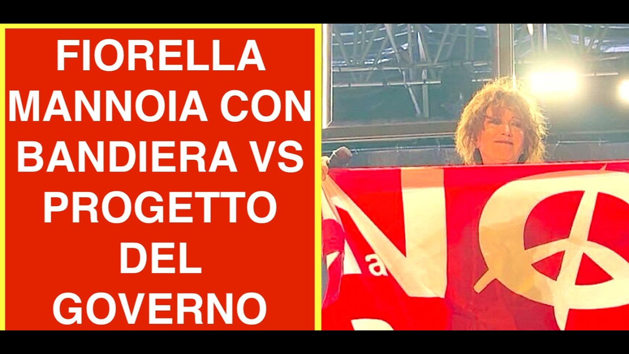 FIORELLA MANNOIA SUL PALCO CON BANDIERA CONTRO PROGETTO DEL GOVERNO