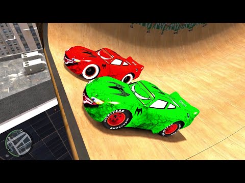 GTA 4 Red Venom McQueen vs Green Venom McQueen Mega Car Jump Testing Ep. 1