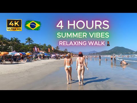 4K Video (Ultra HD) 4 STUNDEN Sommer Vibes 🇧🇷: Entspannender Strandspaziergang (BRAZIL) ☀️ 🌊 🌴 🏃‍♂️