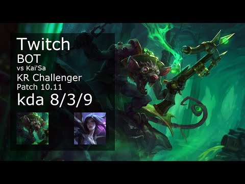 Twitch ADC vs Kai'Sa - KR Challenger 8/3/9 Patch 10.11 Gameplay