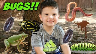 Kid Playing Outside In The Mud Making Mud Pies and Playing with Bugs
