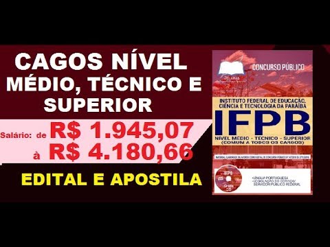 Edital Apostila Concurso IFPB PB 2019 Cargos de Nível Médio,Técnico e Superior