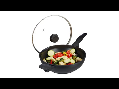 Poêle wok 30 cm avec couvercle Noir - Verre - Métal - Matière plastique - 31 x 15 x 58 cm
