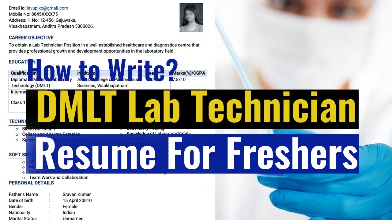DMLT Lab Techncian Resume Sample