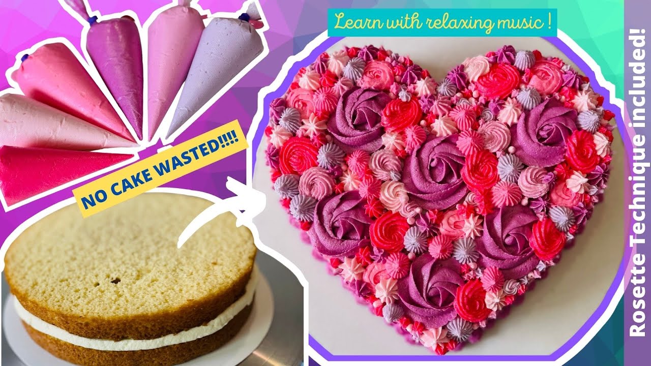 Easy Rosette Cake tutorial / Round to Heart Shape Cake / Heart shape Cake decoration