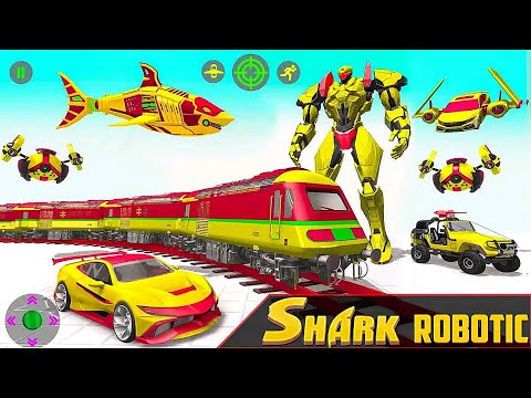 Shark Robot Transform Game 3D: Rhino & Train Robot Wars | Android iOS Gameplay