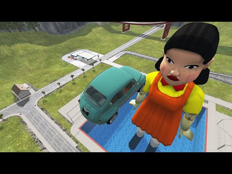 Squid game doll vs Beamng Drive cars