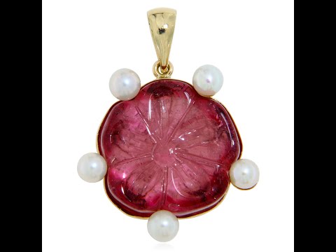 Pandantiv Aur 14 k Turmalina Roz Gravata Manual Perle de Cultura Naturale - Rafinament si Puritate