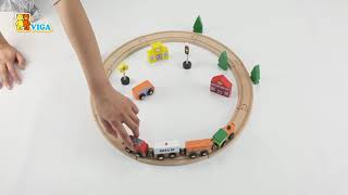 Žaislinė medinė traukinių trasa 90 elementų | Viga 50998