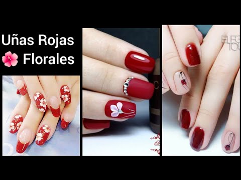 DISEÑOS DE UÑAS 💅 ROJAS 2021 DECORACIÓN CON FLORES 🌼🌺