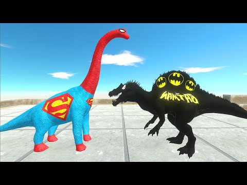 Superman Brachiosaurus vs Batman Spinosaurus Death Run - 🦖Animal Revolt Battle Simulator🦕