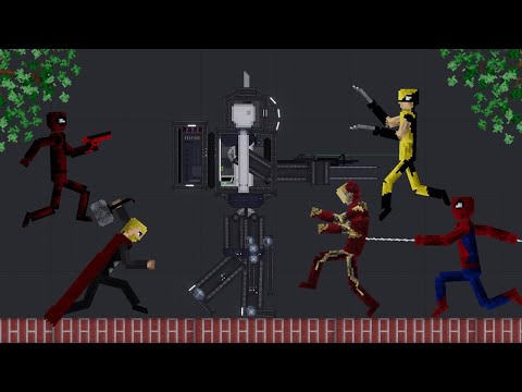 Exo-Mech Fight Against Spiderman and Super Heros in People Playground