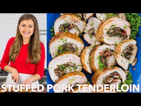 Easy Stuffed Pork Tenderloin Recipe with Mushrooms & Bacon