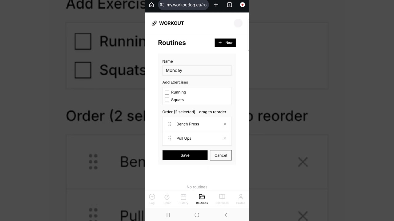 Video showing how Workout Log works — click to play