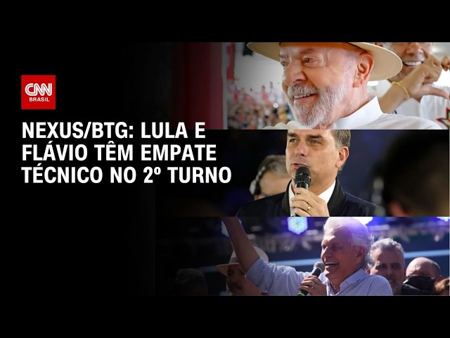 Lula empata com Flávio e Caiado no 2º turno, aponta pesquisa  | BASTIDORES CNN