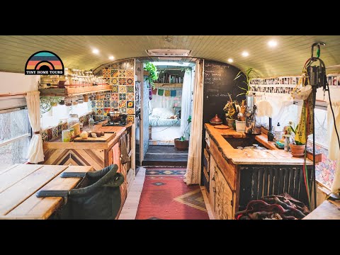 Families DIY School Bus Conversion W/ Walkthrough Shower - Tiny House Living & Financial Freedom