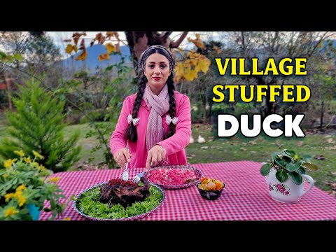 Stuffed Duck Cooked in a Rural Yard | Traditional Village Cooking (4K)