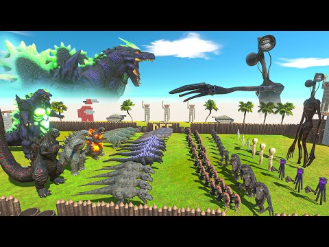 T-rex + Team SUPER GODZILLA VS Siren Head x SCP 096 Team - Animal Revolt Battle Simulator
