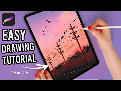 Sunset & Power Lines - Painterly Style Landscape - PROCREATE Drawing Tutorial