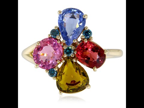 Inel Aur Galben 14 k Safir Diamante Turmaline Naturale - Eleganta si Vibratie Coloristica