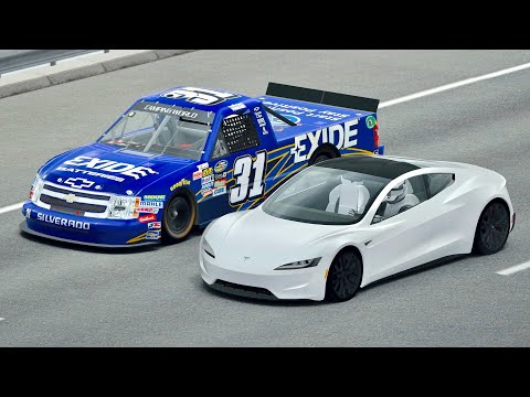 Tesla Roadster vs Nascar Track Series - Drag Race 20 KM