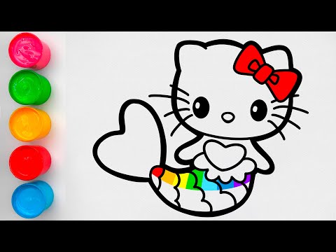 Hello Kitty Mermaid Drawing and Coloring | Cute Art for Children | How to Draw Easy