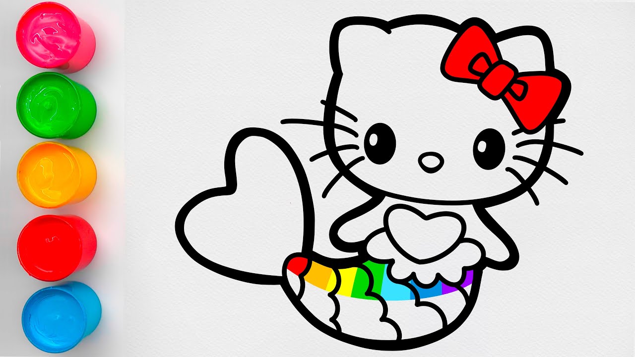Hello Kitty Mermaid Drawing and Coloring | Cute Art for Children | How to Draw Easy