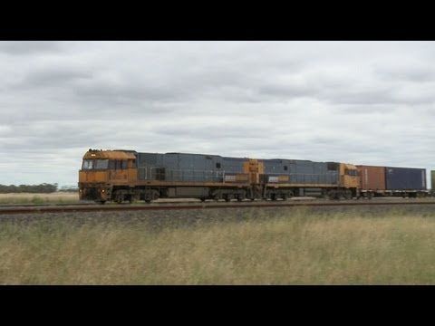 NR class diesel locomotives with a long freight train - Railways, Railroads & Trains in Australia