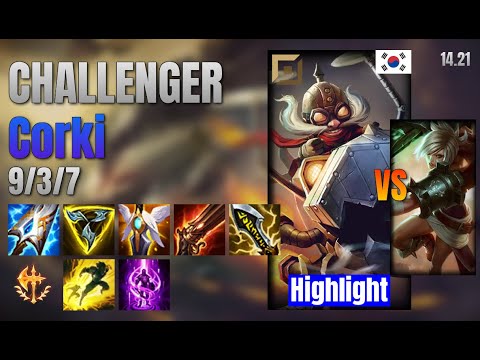 CHALLENGER Top Corki vs Riven lol KR solo rank Highlight 14.21