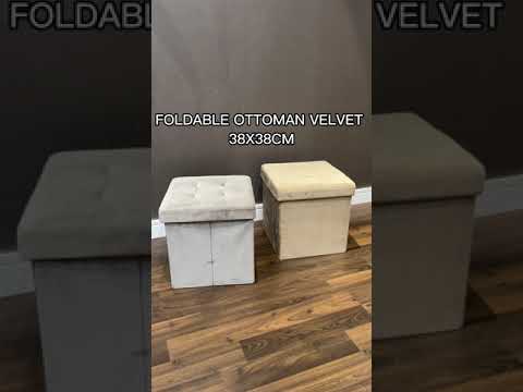 Gambar Stora Bangku Ottoman Lipat Fabric Velvet 38x38 cm - Abu-Abu
