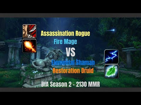 Assa Rogue Fire Mage vs Ele Shaman Resto Druid - 2130 MMR - BfA Season 2