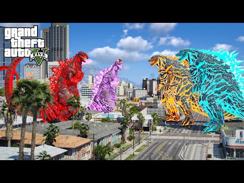 Team Shin Godzilla vs Team Godzilla Earth Rematch Epic Battle ( GTA V Mods)