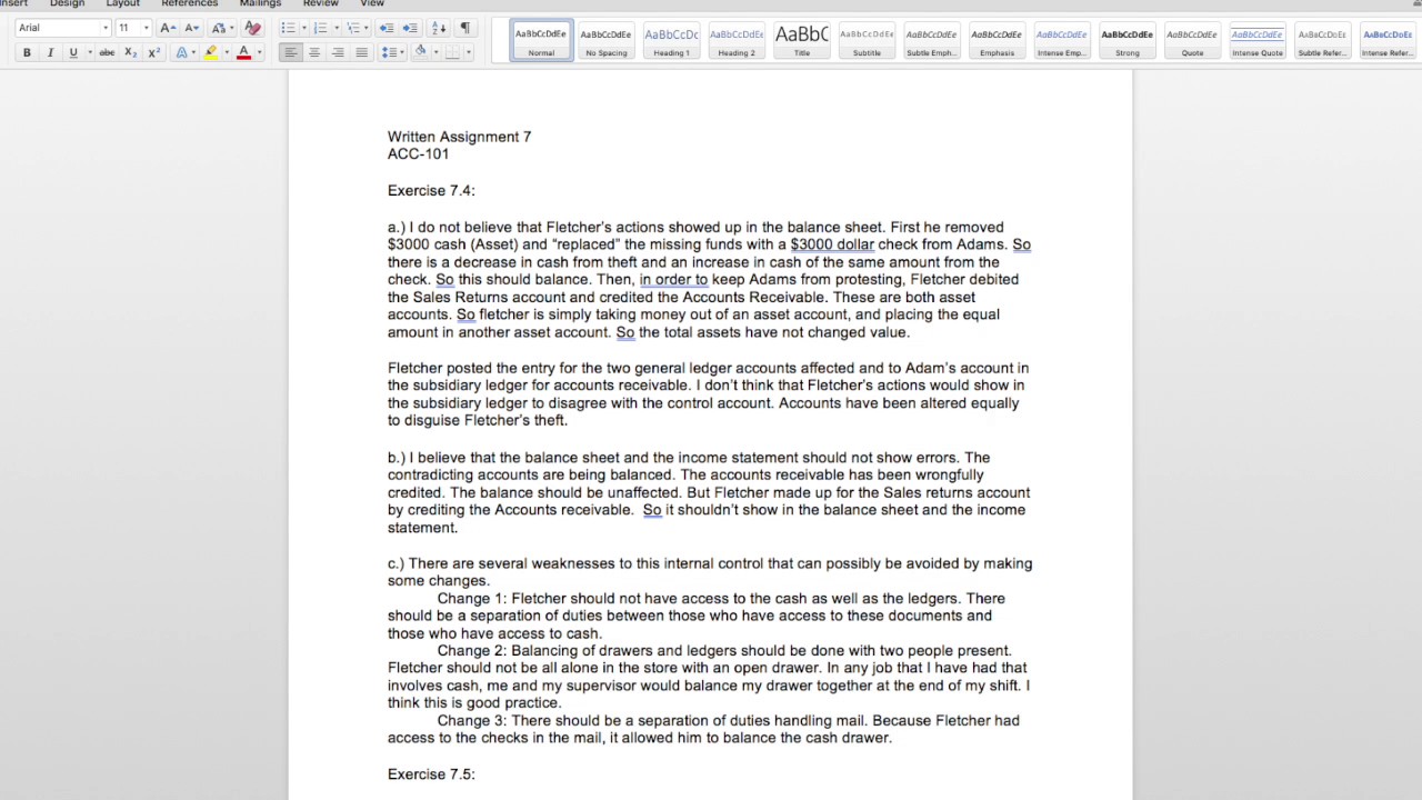 Problem solution: Accounting Written Assignment Exercise 7.4