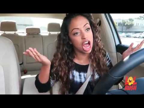 Emotional girl driving her car