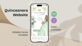 Editable Quinceanera Invitation Canva, Sweet 15 & 16 Birthday Invite, Sage Green Floral, RSVP