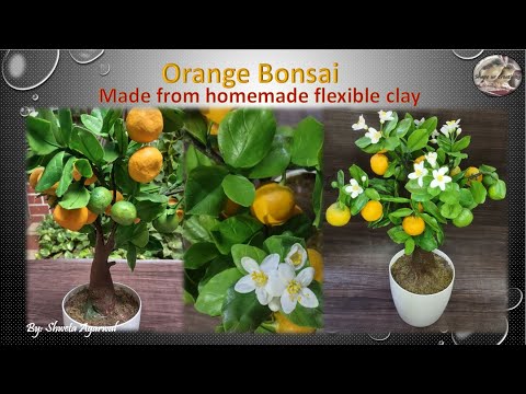 Tutorial: Orange bonsai from flexible clay (cold porcelain) | Home decor | ..DIY clay flowers