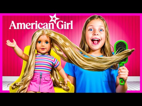 My Doll has the LONGEST Hair! Salon, Tea Party, & Shopping! Kin Tin Visits the American Girl Store!