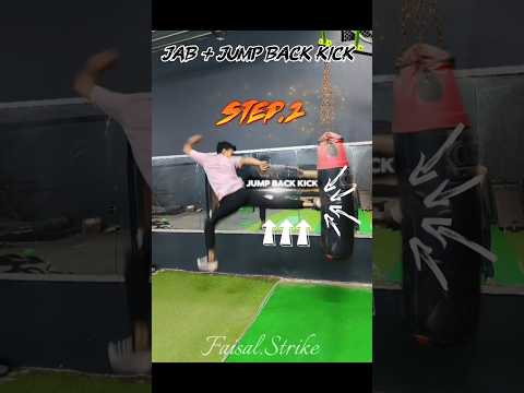 Jab + Jump back kick 🔥 💥 #tutorial #mma #taekwondo #kick #karate #trick #speed #power #shorts