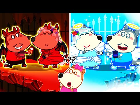 Angel and Demon Wedding 😈😇   Mommy Wolf Family Funny Series | Cartoon for Kids