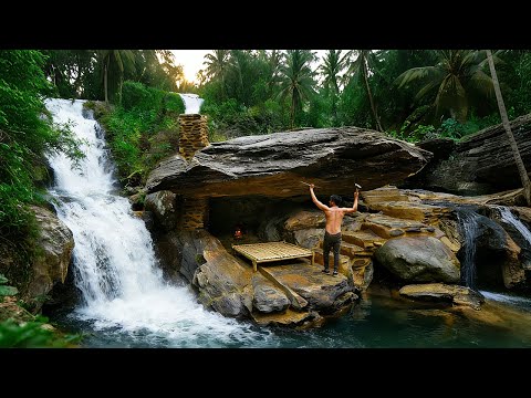 I Spent 7 DAYS Building a Warm Survival Shelter Under a GIANT Rock