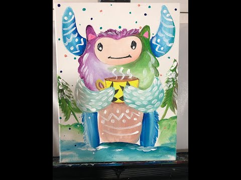 Yeti with Cocoa, easy acrylic painting tutorial