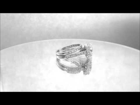 WHITE GOLD ROUND CUT DIAMOND ENGAGEMENT RING AND BAND HALO ART DECO 2.50CTW - KNR INC - 401