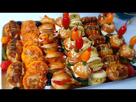 Assortment of mini breads (batbout, mini burgers, mini pizzas, mini baguettes)