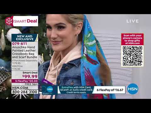 Anuschka HandPainted Leather Crossbody Bag and Scarf Bun...