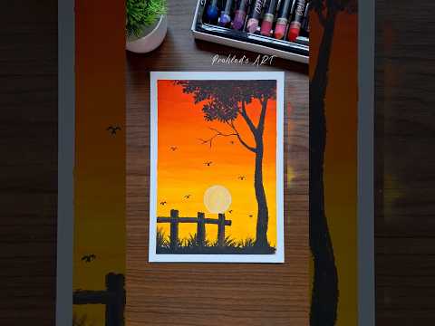 Peaceful Sunset Scenery Drawing | Easy Oil Pastel